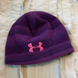 Under Armour Dark Purple Knit Hat with Pink Logo